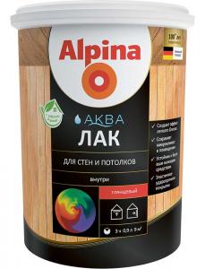 Лак акриловый в/д Alpina Аква Лак для стен и потолков глянцевый 0,9 л/0,90 кг